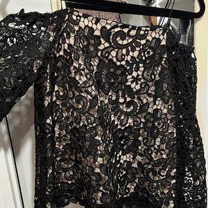 Alice + Olivia Black Floral Lace Blouse off the shoulder